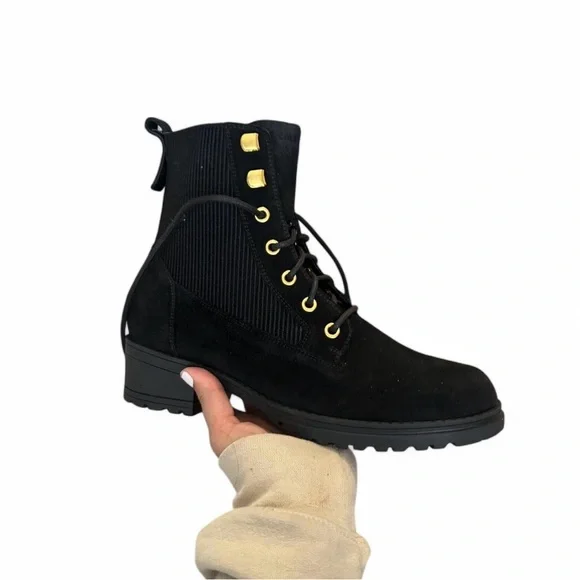 Cole Haan Black Leather Lace-Up Boot with Yellow Eyelet Accents COLE HAAN Lyndon Waterproof Lace-Up Bootie womens main image 3
